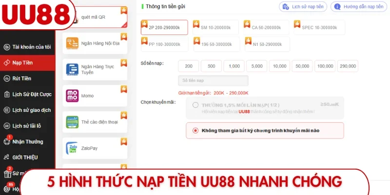 Hướng Dẫn Nạp Tiền UU88 - 2 Phút Tiền Vào Tài Khoản - luckyfrontier