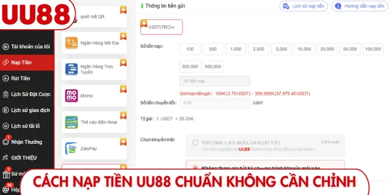 Hướng Dẫn Nạp Tiền UU88 - 2 Phút Tiền Vào Tài Khoản - luckyfrontier